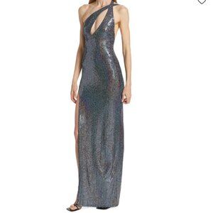 The Sei Iridescent One-Shoulder Slit Gown in Galaxy NWT